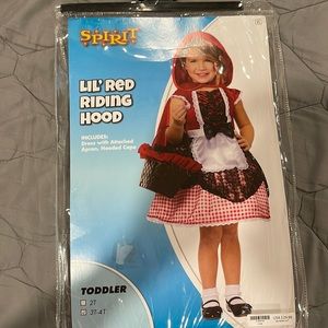 3-4T lil red riding hood costume. Comes with dress and hooded cape.